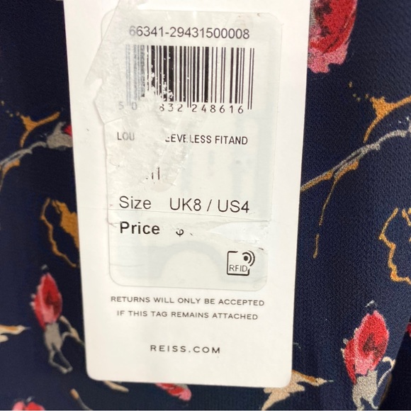 Reiss Navy Louise Floral Print Mesh Trim Dress NWT - Picture 7 of 9